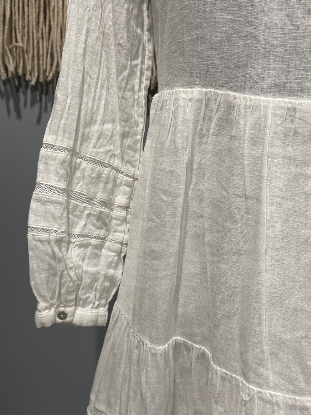 Rails White Linen Blend Boho Mini Dress XS | Lace Trim Peasant Beach Cover Up - Picture 6 of 8